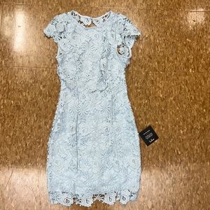 baby blue floral print midi dress